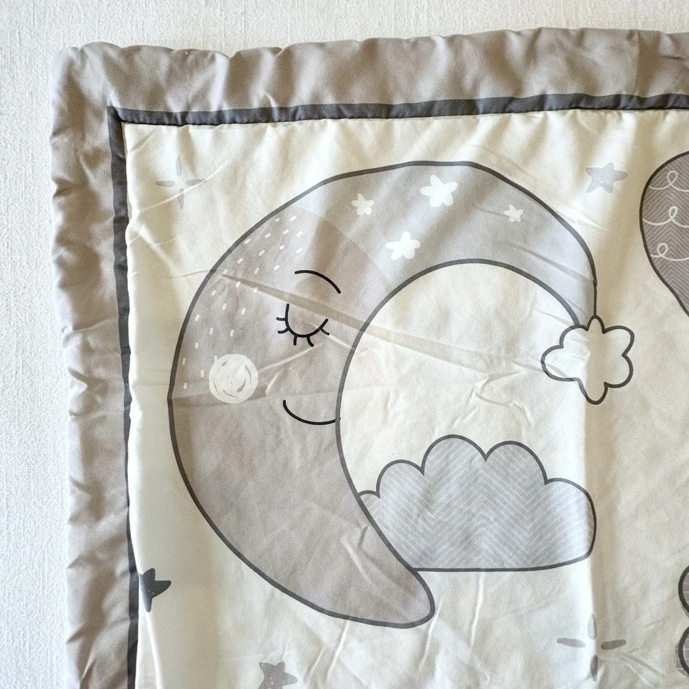 Celestial Moon Planet Sun Clouds Sky Baby Crib Blanket Gray Monochrome Comforter